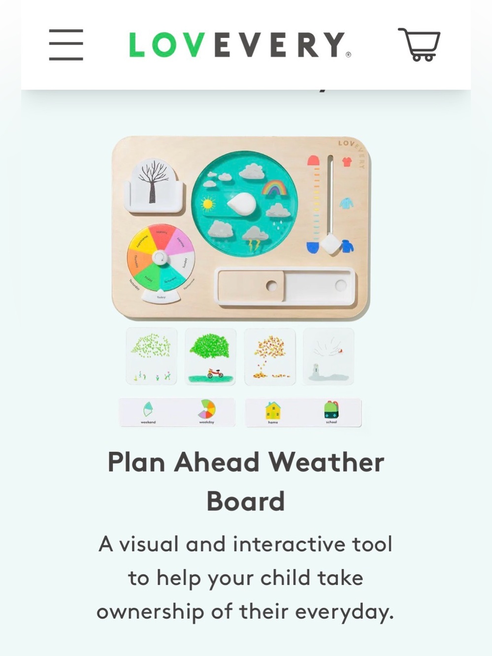 Lovevery Plan Ahead Weather Board- no cards or stand